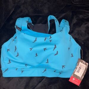 Oiselle Teal Bra with Black Bird Pattern 36C New